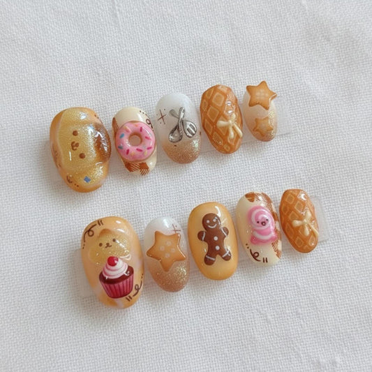 3D Bakery Press On Nails | Gingerbread, Donut, Kawaii Gel Nails
