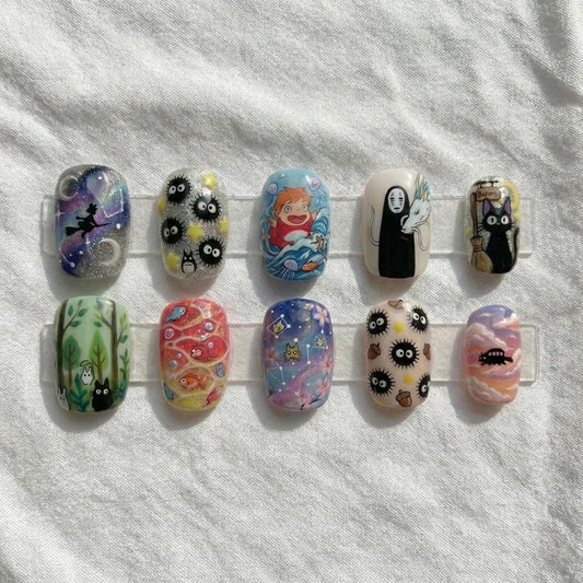 Hand Painted Anime Press On Nails | Studio Ghibli Art