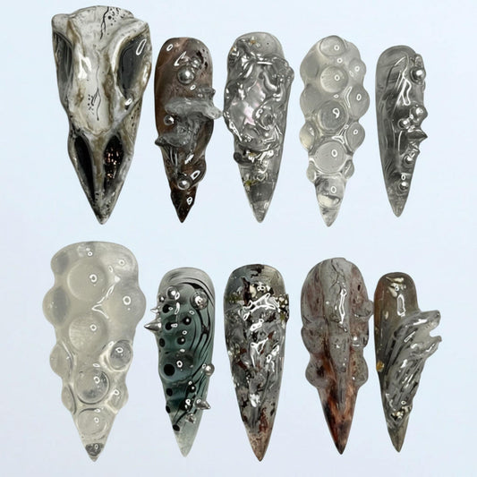 Handmade 3D Organic Texture Press On Nails - Sculpted Gothic Almond