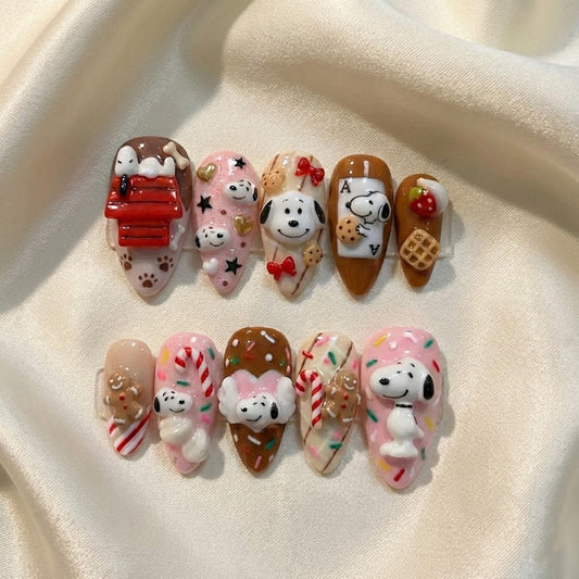 Handmade 3D Snoopy Press On Nails | Bakery Sweet Nail Set