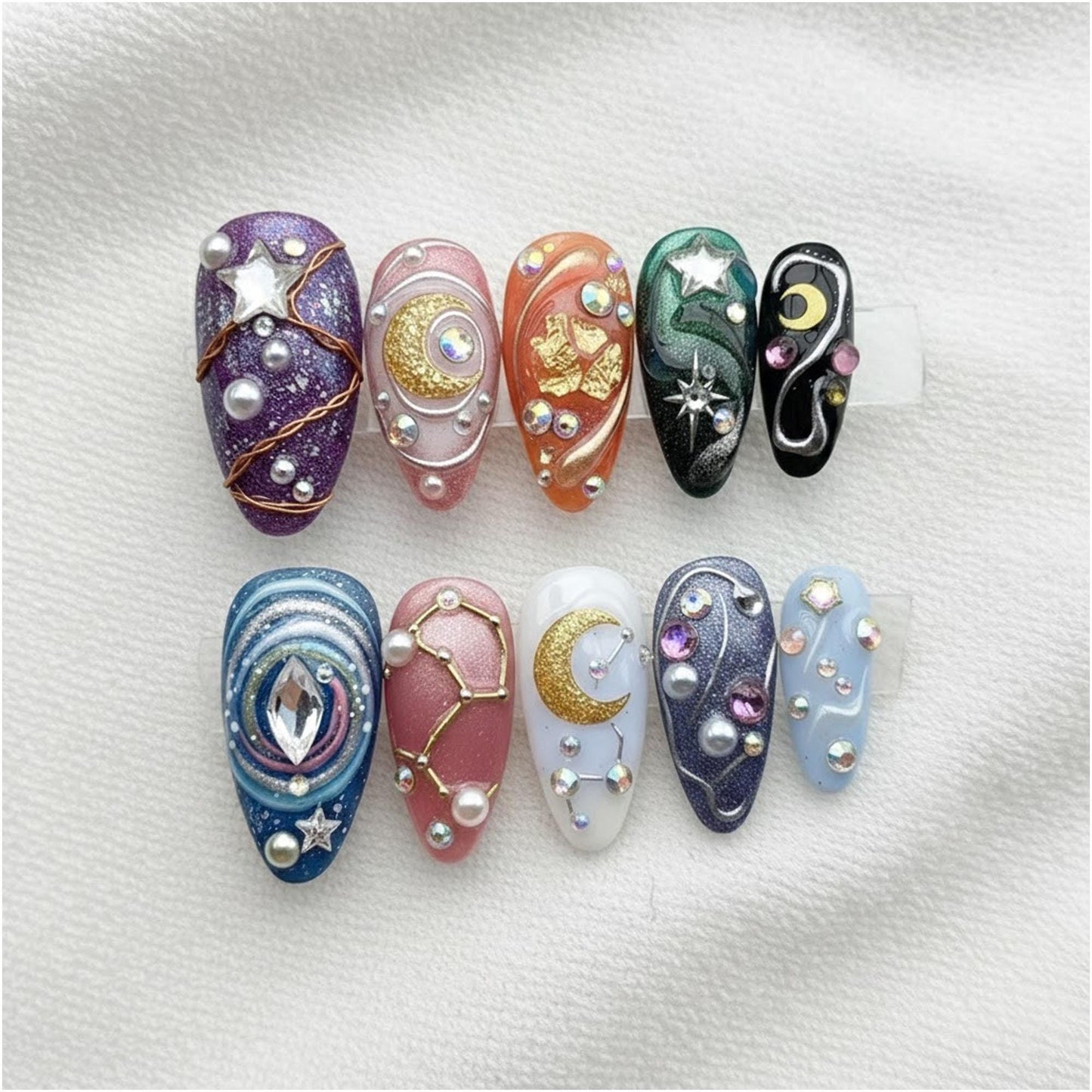 Handmade Celestial Press On Nails | 3D Moon, Star & Zodiac Art