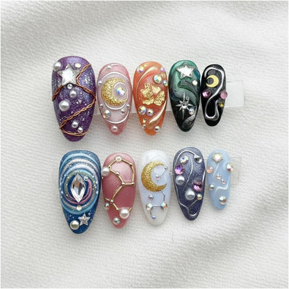 Handmade Celestial Press On Nails | 3D Moon, Star & Zodiac Art