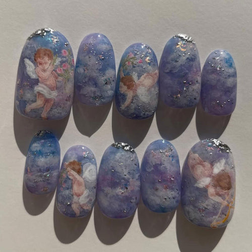 Handmade Angel Cloud Press On Nails | Cherub Renaissance Nail Set